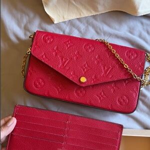 Louis Vuitton Red Embossed Monogram Chain Crossbody Wallet